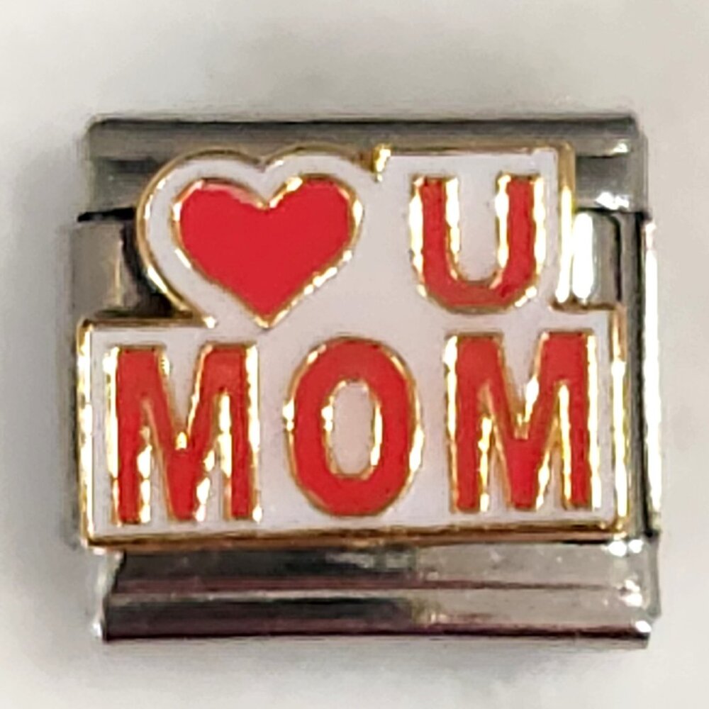 Love You Mom Italian Charm Stainless Link for Bracelet 9mm 18K Gold Casa D'Oro